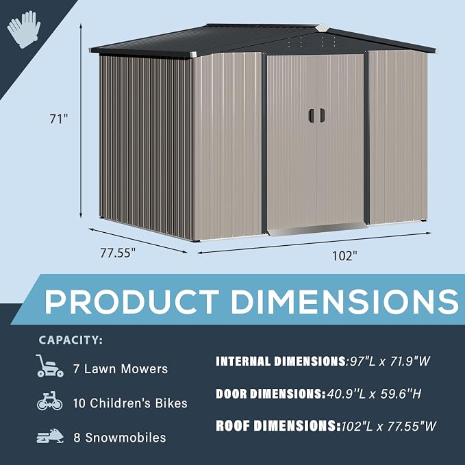 U-MAX 8 x 6 Ft Outdoor Shed, 6x8 Outdoor Storage Metal Cabinet Sheds & Outdoor - Image 5