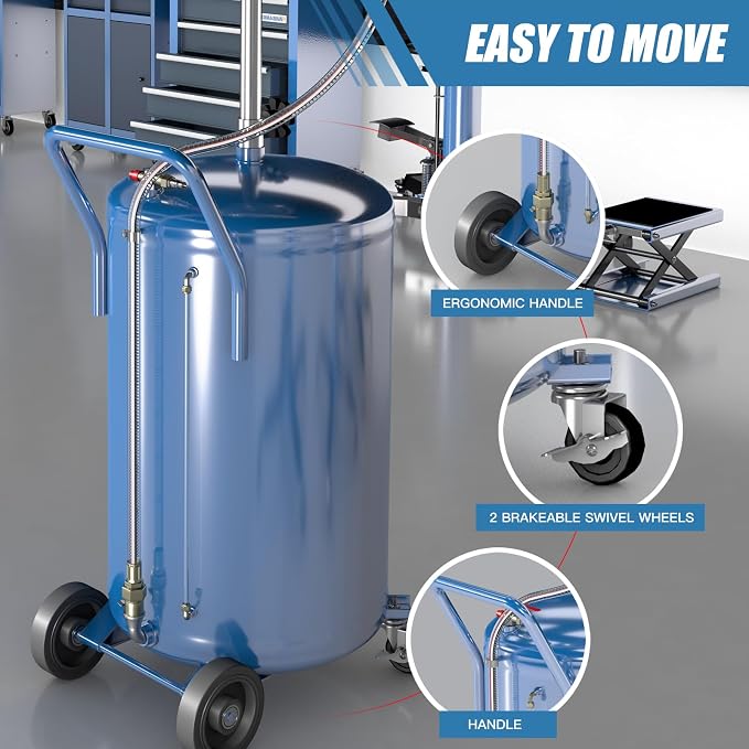 20-Gallon Waste Oil Drain Tank, Portable Air Operated Oil Drains - Image 2