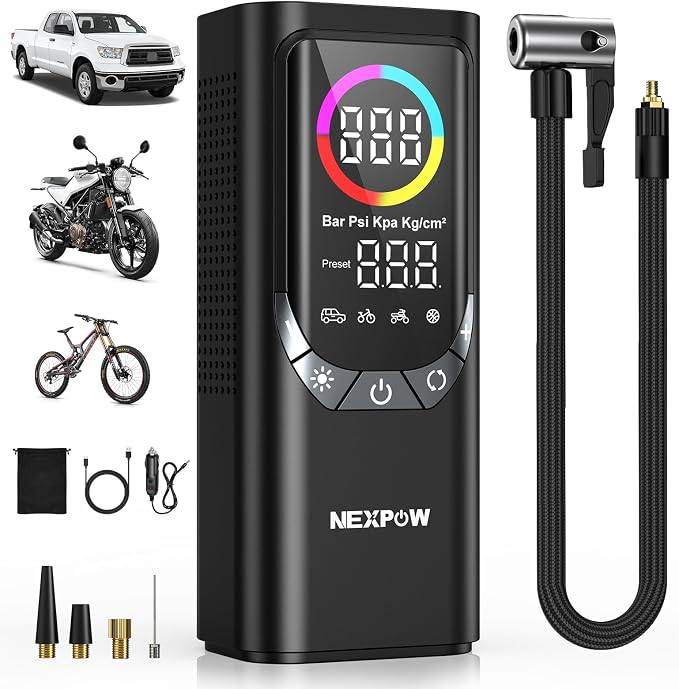 NEXPOW NP17 Portable Air Compressor, 150 PSI Digital Tire Inflator, Fast by NEXPOW