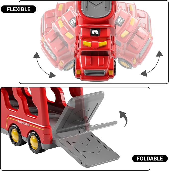 TEMI Fire Toys for 3 4 5 6 Years Old Boys Girls - 5 in 1 Carrier Truck - Image 3