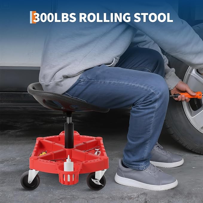 Garage Stool, 18”-23” Adjustable Rolling Mechanic Stool - Image 4