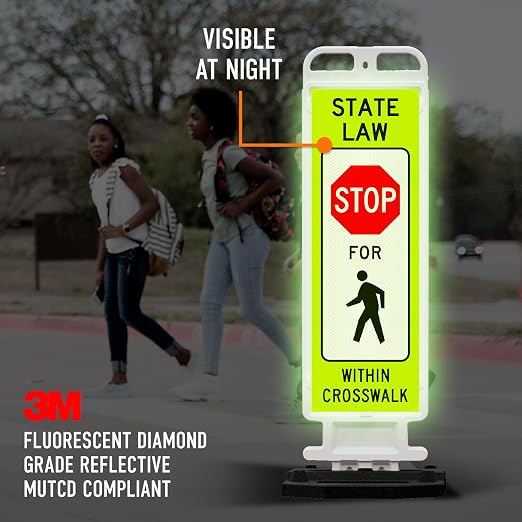 State Law Stop for Pedestrian Within Crosswalk MUTCD R1-6a Sign, Double Sided - Image 4