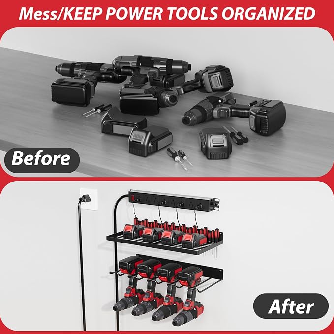Power Tool Organizer With Charging Station, Wall Mount Drill Holder, - Image 4