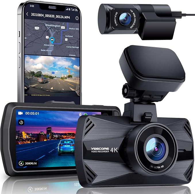 Real 4K 30fps Dash Cam Front and Rear, 2 Channel HDR by YEECORE