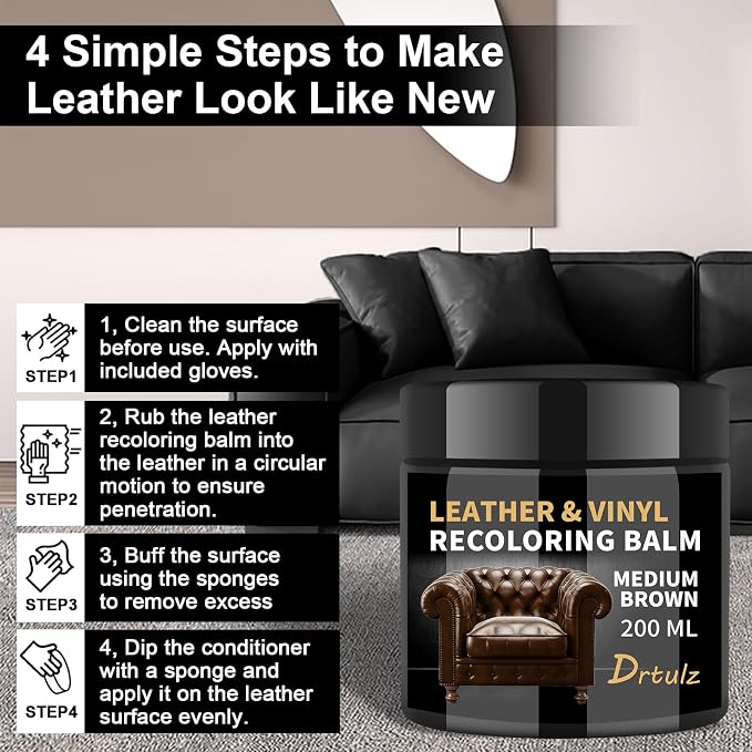 Black Leather Recoloring Balm, Leather Repair Kit - Image 5