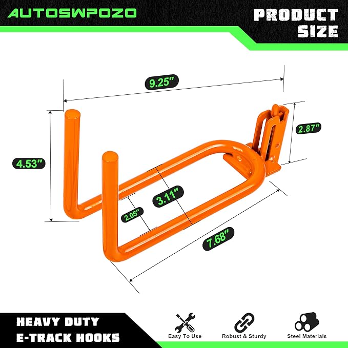 4-Pack E-Track Heavy Duty Shovel/Tool Hanger, E Track Hooks - Image 2