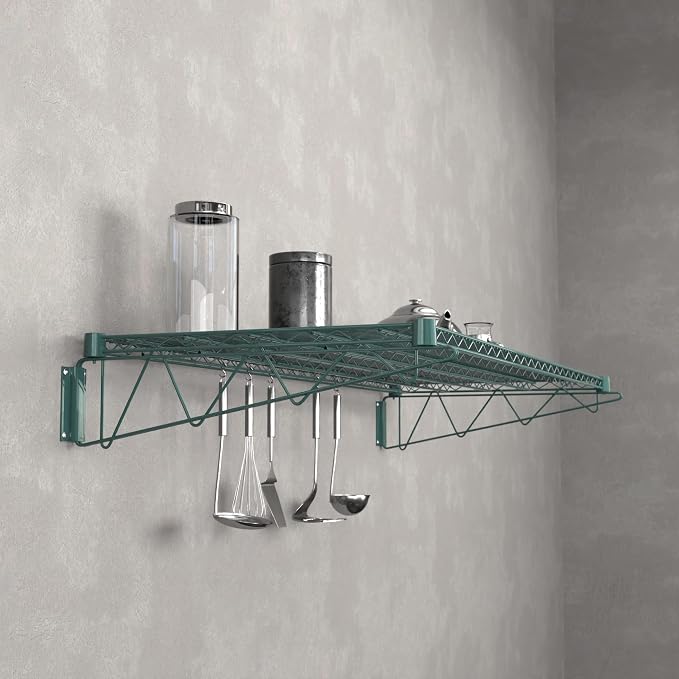 24" x 60" Green Epoxy Wire Wall Mount Shelf - Image 2
