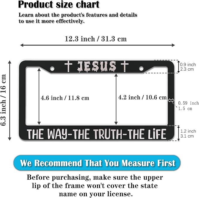 License Plate Frame Black and White Front License Plate Bracket Jesus The Way - Image 2