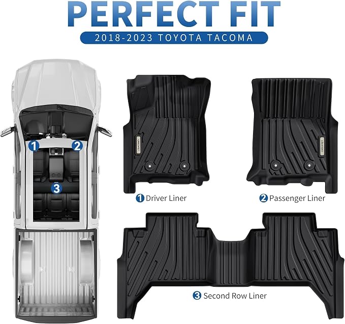 OEDRO Upgraded Floor Mats Fit for Toyota Tacoma 2016-2023, All Weather TPE - Image 9