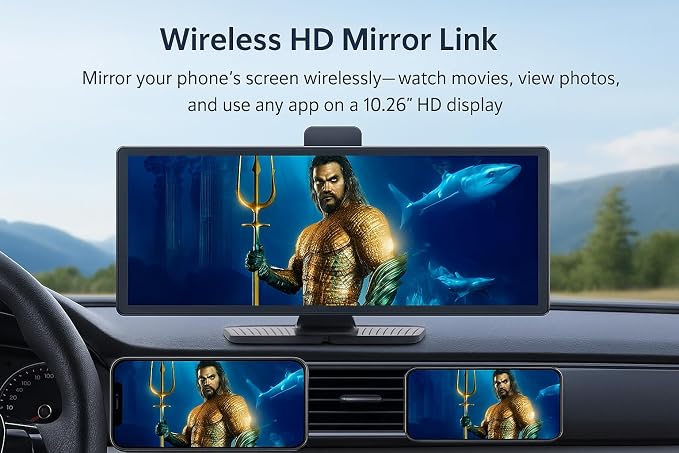 Portable Apple CarPlay & Android Auto – 10.26" Wireless Car Stereo, 4K Dash Cam - Image 7