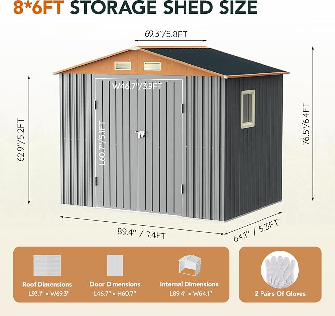 8x6FT Metal Shed & Outdoor Storage Shed, Steel Tool Multi-Used Shed - Image 8