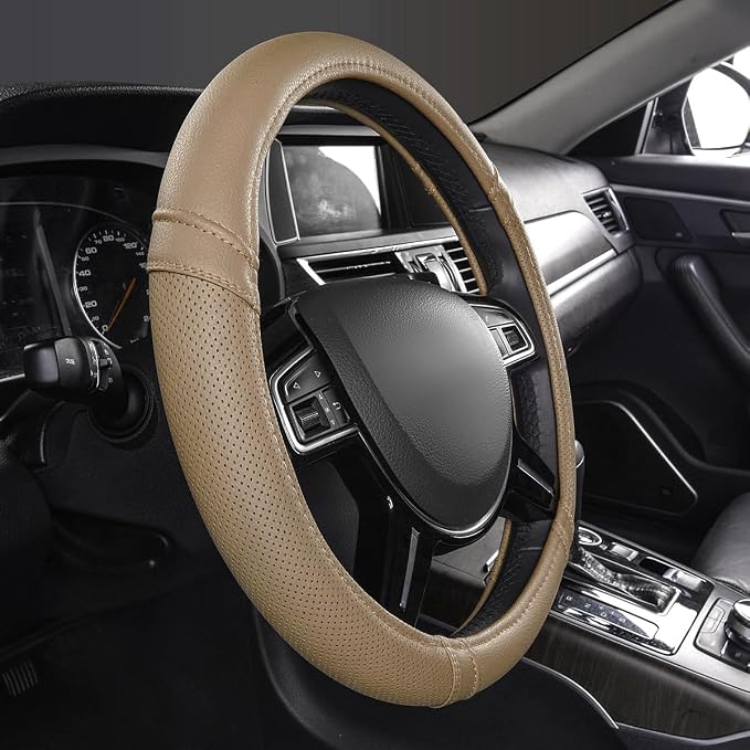 Car Pass Classical Leather Automotive Universal Steering Wheel Covers, - Image 4
