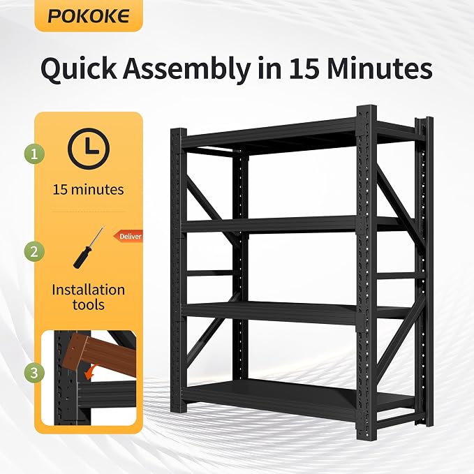 Garage Shelving Unit, 4 Tier Heavy Duty Racks, Easy Assembly, Metal Racks - Image 3