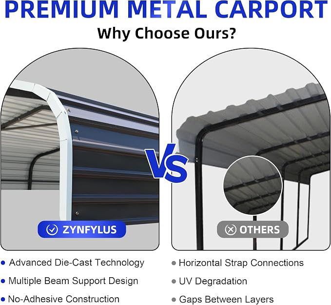 12x24 Metal Carport with Base Fixings Heavy Duty Garage Outdoor Chrome Plated - Image 3