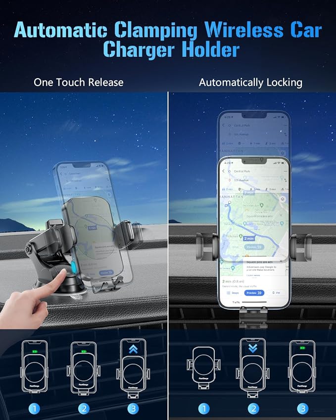 Wireless Car Charger, Fast Charging Phone Holder 3 in 1 Phone Mount Auto - Image 4