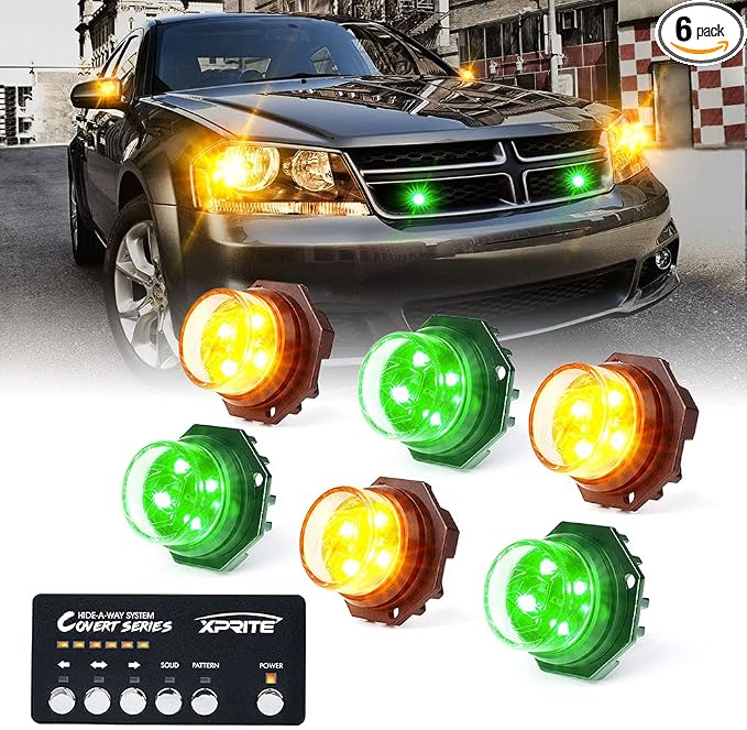 Xprite Amber Green LED Hideaway Strobe Lights Kit 20 Flashing Patterns by XPRITE