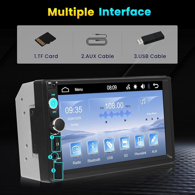Double Din Car Stereo with 7 Inch HD Touchscreen Radio with Mirror Link Video - Image 4