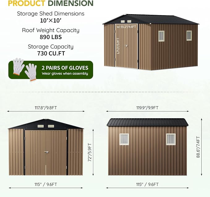 Breezz Outdoor Storage Shed 10 x 10ft. Utility Tool Shed Metal Storage Garden - Image 3
