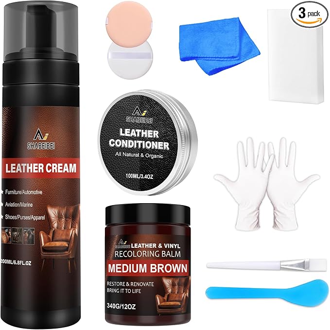 Leather Recoloring Balm Set, Leather Cleaner Restore Conditioner Mink Oil by SHABEIBEI