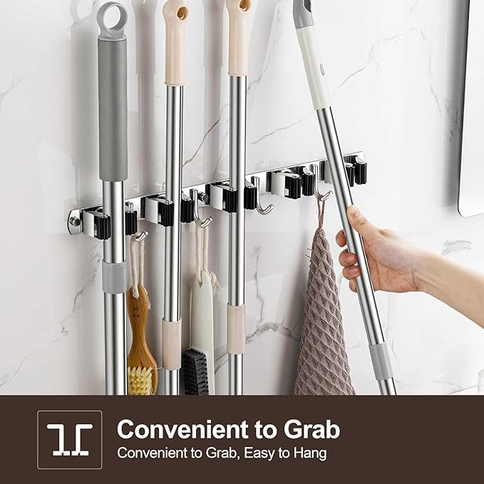 Broom Holder Wall Mount, Stainless Steel Broom Hanger Wall Mount, Heavy Duty - Image 2