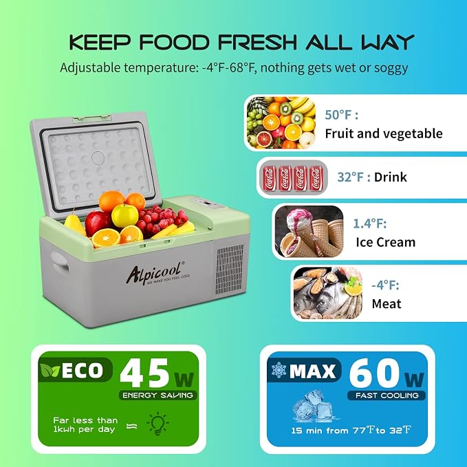 Alpicool Y16T Portable Fridge 12 Volt Car Refrigerator 16 Quart Freezer - Image 4