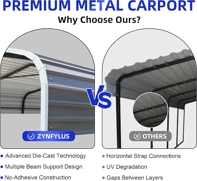 12x20 Metal Carport with Base Fixings Heavy Duty Garage Outdoor Chrome Plated - Image 3