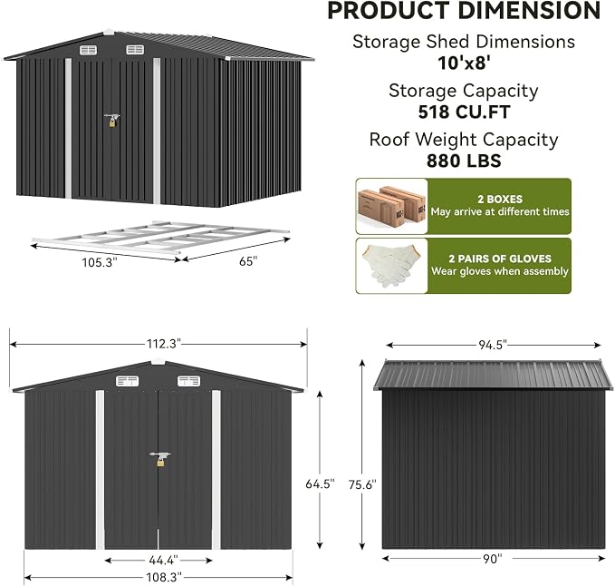 COMHOMA Shed Outdoor Storage Shed Metal, Lockable Doors Tool Sheds - Image 2