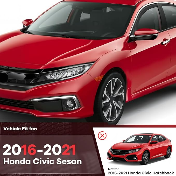 in Channel Rain Guards Fits for Honda Civic 2016-2021 Sedan 4-Door, Durable - Image 2