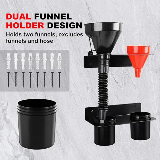 Oil Dual Funnel Holder Storage Rack Includes 2 Plastic Removable Drip Cups - Image 2