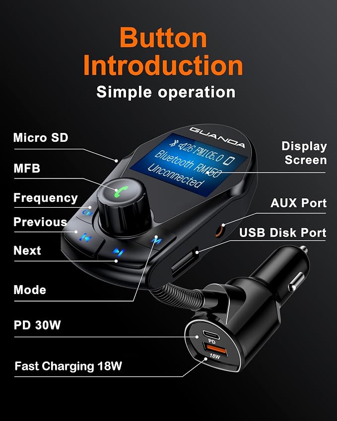 Bluetooth Transmitter Car Bluetooth Adapter, FM Transmitter Wireless Radio - Image 6
