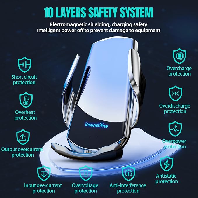 Wireless Car Charger, MAX 15W Fast Charging Auto Clamping, Sensing Phone Holder - Image 7