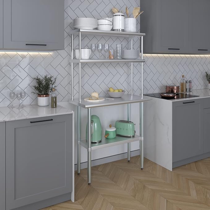 Amgood Stainless Steel Work Table Double Tier Overshelf | Metal Kitchen Prep - Image 6