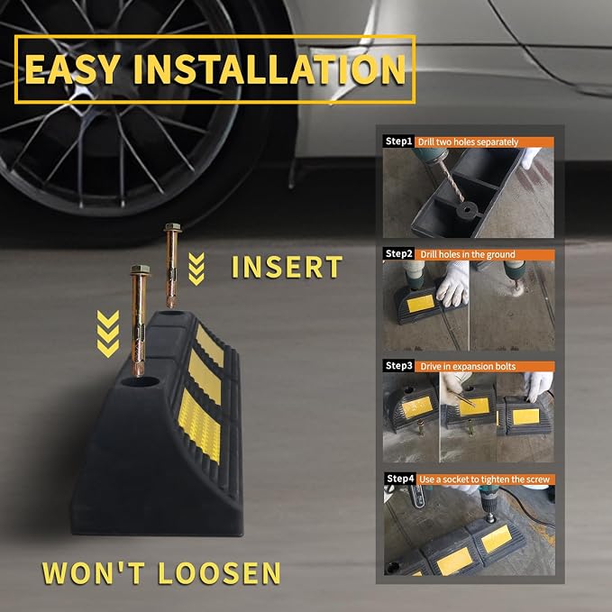 Parking Stopper for Garage Floor, Heavy Duty Rubber Car Wheel Curb Stoppers - Image 3