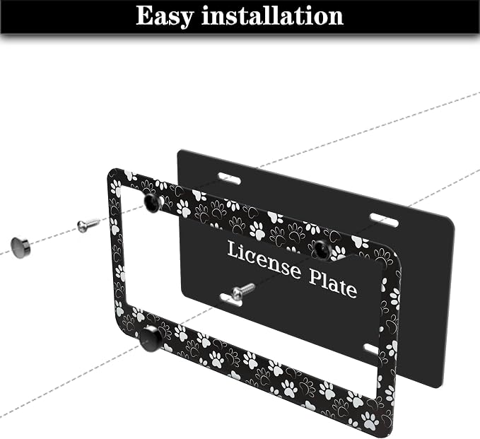 License Plate Holder Black and White License Plate Frames Black White Dog Cat - Image 7