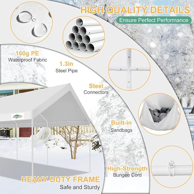 COBIZI 12x20ft Carport Heavy Duty, Portable Car Garage Outdoor Party Tent - Image 3