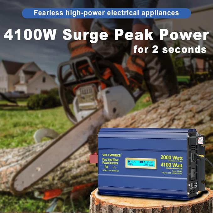 Power Inverter 2000Watt Pure Sine Wave Inverter 12V to 110V 120V AC 4100W Surge - Image 2