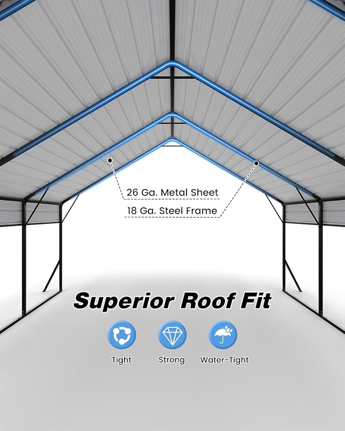 20'x15'x12.7' Heavy Duty Metal Carport, Steel Carports Canopy - Image 2
