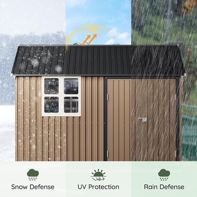 8x10 FT Outdoor Metal Storage Shed, Single Door, 1 Clear Window, Tool Shed - Image 6