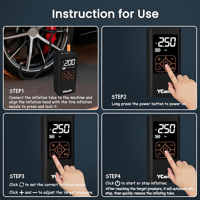 150 PSI Tire Inflator Portable Air Compressor, 8000mAh Battery Auto Shut-Off - Image 4