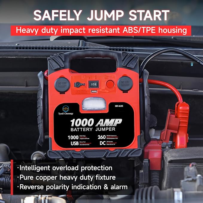 Car Battery Jump Starter with Air Compressor Portable Tire Inflator, 260PSI - Image 2