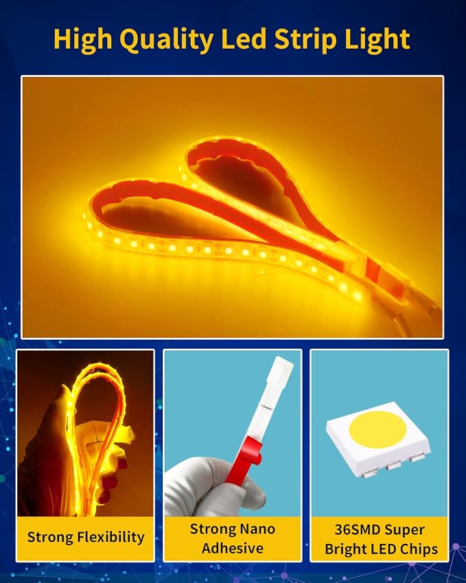 Amber Led Strip Light, 12V Car Led Lights Interior IP68 Waterproof Cuttable - Image 4