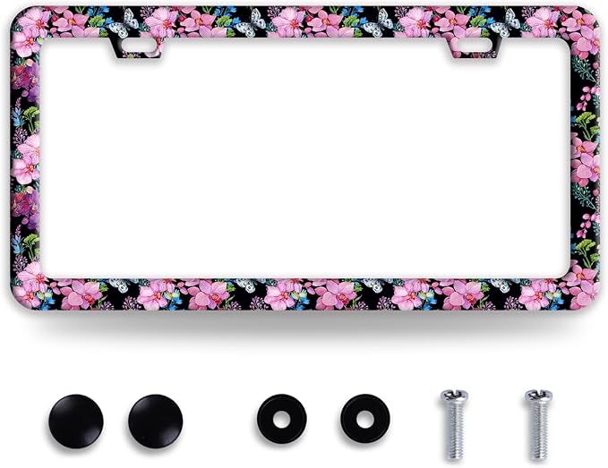 Cherry Blossom Butterfly License Plate Frame Funny License Plate Frames by BRAGHRTED