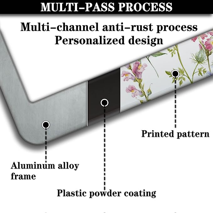 License Plate Cover Multicolor License Plate Frames Folk Flower Hippie Boho - Image 5