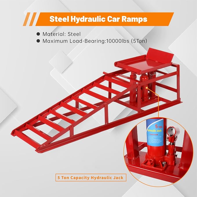 2 Pack Hydraulic Car Ramps 10, 000lbs/5T Capacity Low Profile Car Lift Service - Image 3
