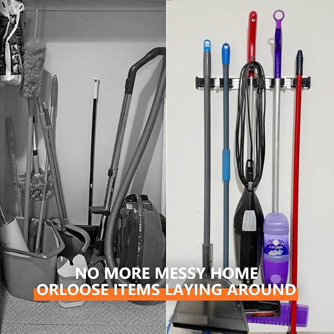 Broom Holder Wall Mount Mop and Broom Hanger Wall Mounted Garage Storage Rack - Image 4