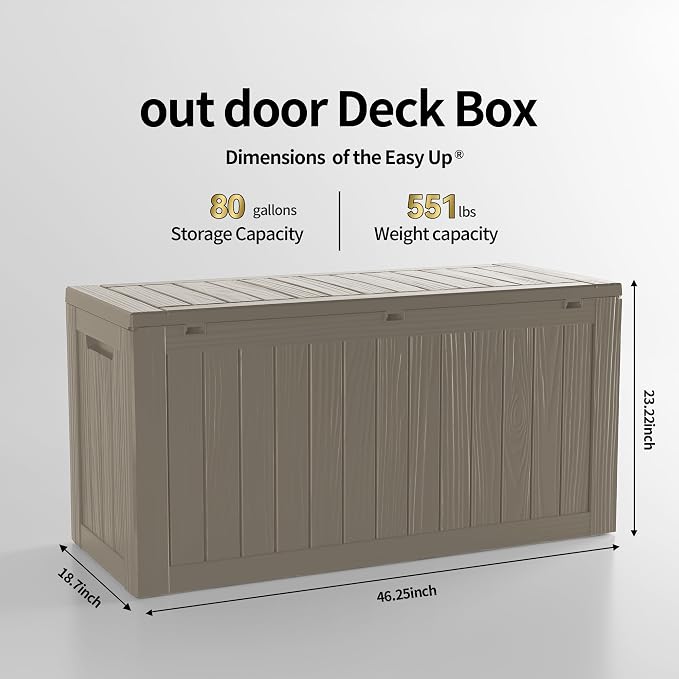 80 Gallon Lockable Resin Deck Box, Waterproof & UV-Resistant Outdoor Storage Box - Image 2