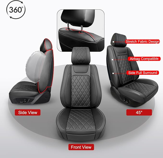 2 Pack Leather Front Car Seat Covers, Universal Breathable Full Surround - Image 3