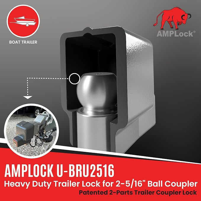AMPLock - U-BRU2516 2 5/16" Heavy Duty Ball Coupler Lock - Square Edge Design - - Image 2