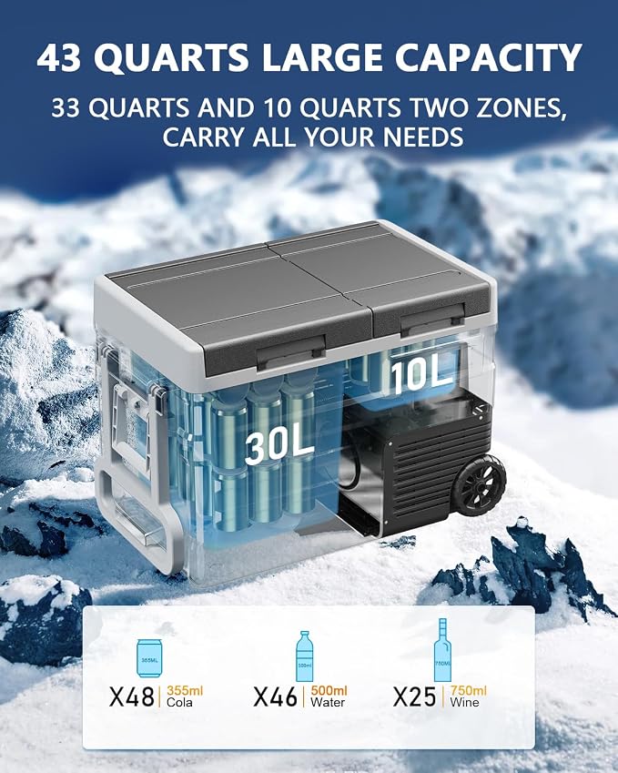 ELECAENTA 12 Volt Refrigerator, 43qt Dual Zone Car Fridge, Portable Freezer - Image 6