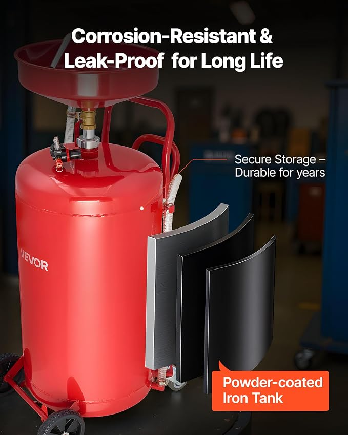 VEVOR 25 Gallon Waste Oil Drain Tank, Air Operated Portable Oil Drainer - Image 5